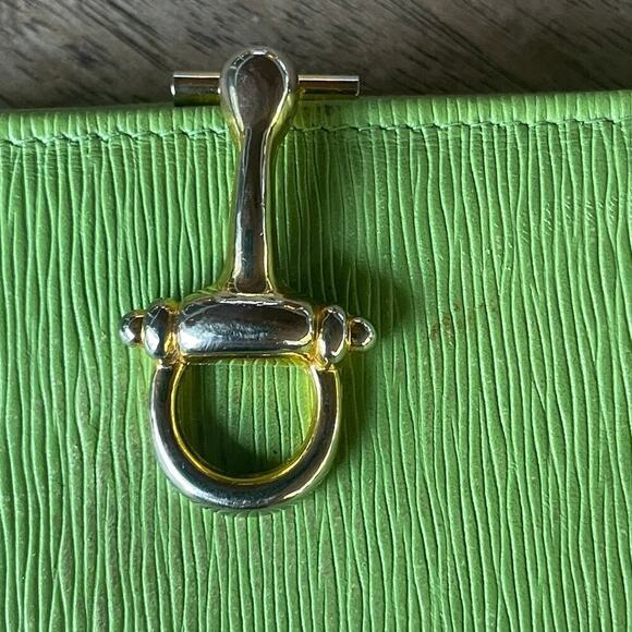 PICCHIONI Lime Green Leather Wallet w Gold-tone Clasp Closure - Picture 14 of 16